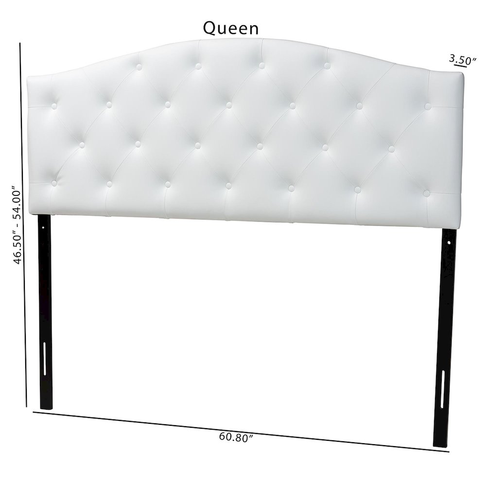 Queen Size White Faux Leather Upholstered Button-tufted Scalloped Headboard. Picture 8