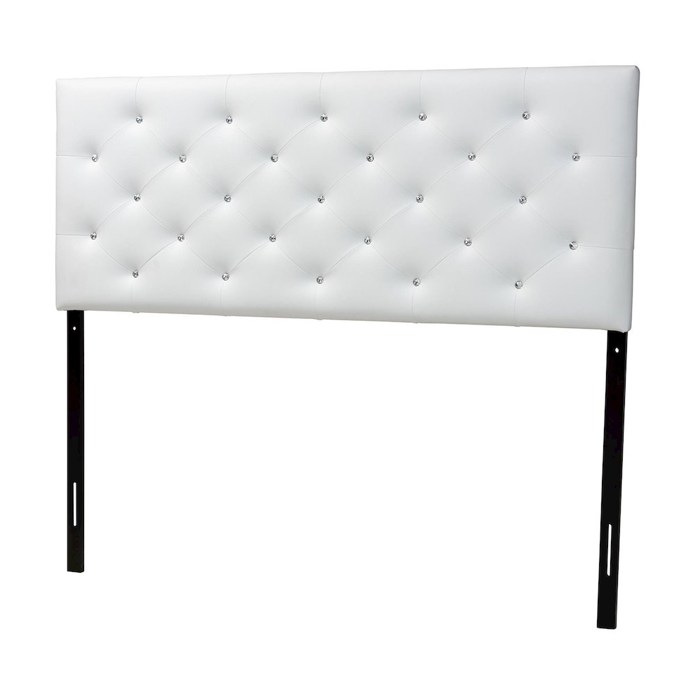White Faux Leather Upholstered Button-tufted Queen Size Headboard. Picture 2