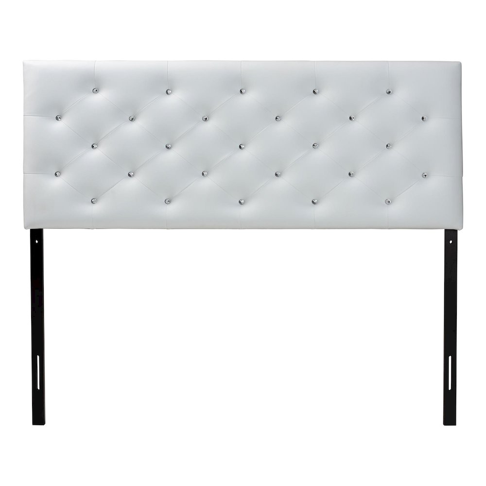 White Faux Leather Upholstered Button-tufted Queen Size Headboard. Picture 3