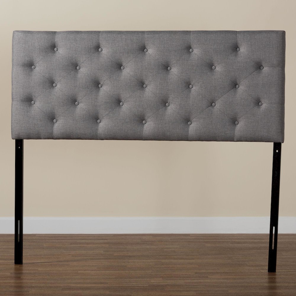 Grey Fabric Upholstered Button-tufted Queen Size Headboard. Picture 6