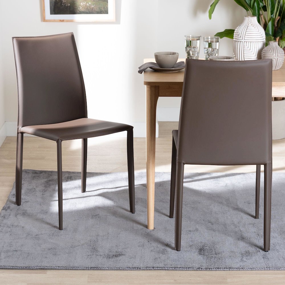 Taupe Bonded Leather Upholstered Dining Chair (Set of 2). Picture 8