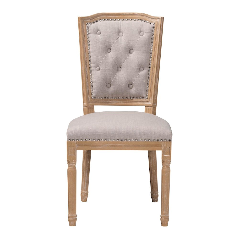 Cottage Weathered Oak Beige Fabric Button-tufted Upholstered Dining Chair. Picture 11