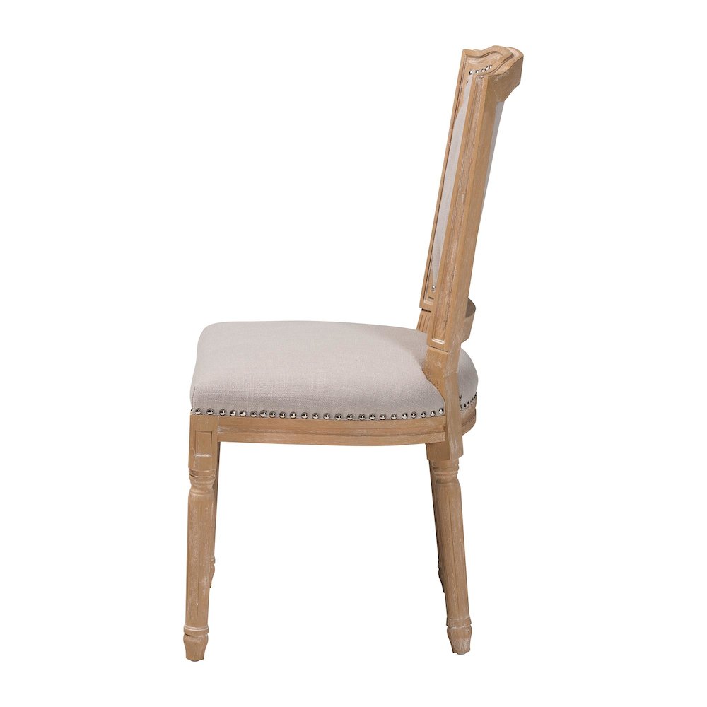 Cottage Weathered Oak Beige Fabric Button-tufted Upholstered Dining Chair. Picture 12
