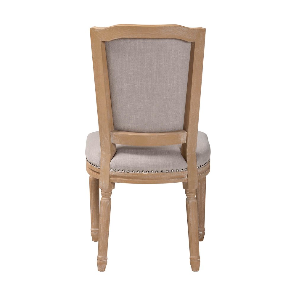 Cottage Weathered Oak Beige Fabric Button-tufted Upholstered Dining Chair. Picture 13
