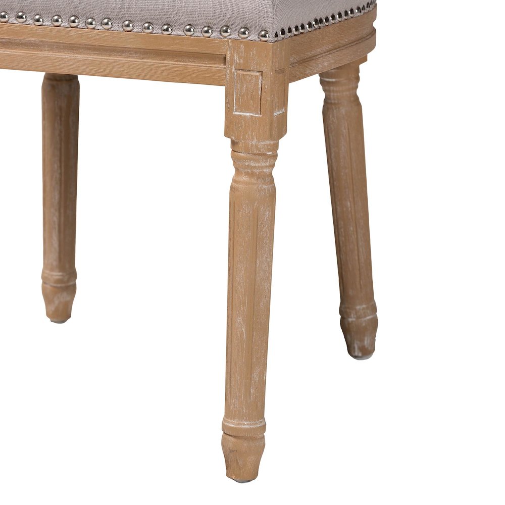 Cottage Weathered Oak Beige Fabric Button-tufted Upholstered Dining Chair. Picture 15