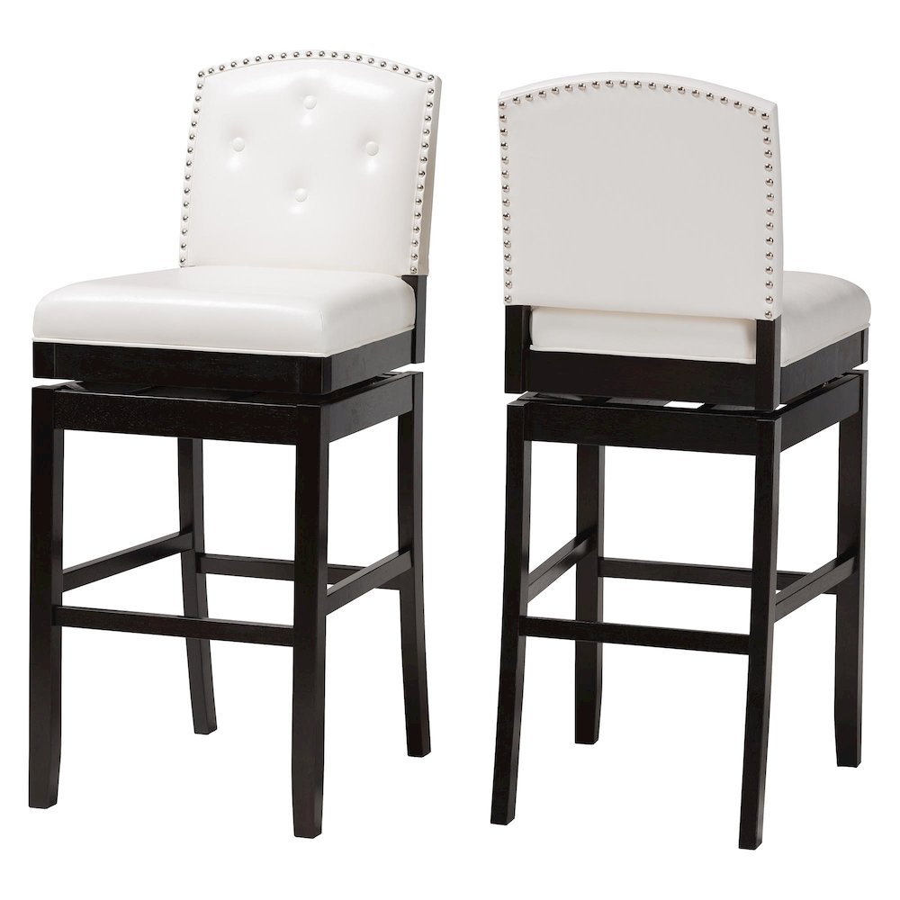 White Faux Leather Button-tufted Upholstered Swivel Bar Stool (Set of 2). Picture 10