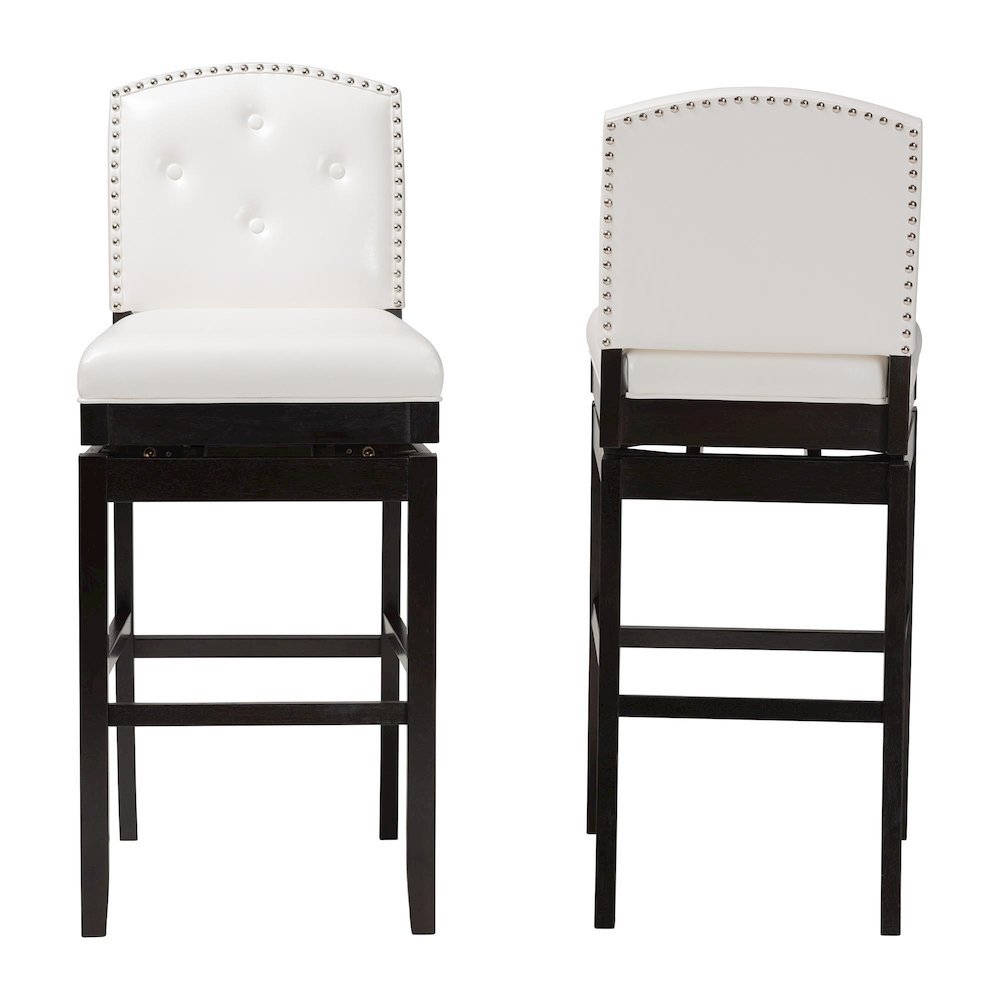 White Faux Leather Button-tufted Upholstered Swivel Bar Stool (Set of 2). Picture 11