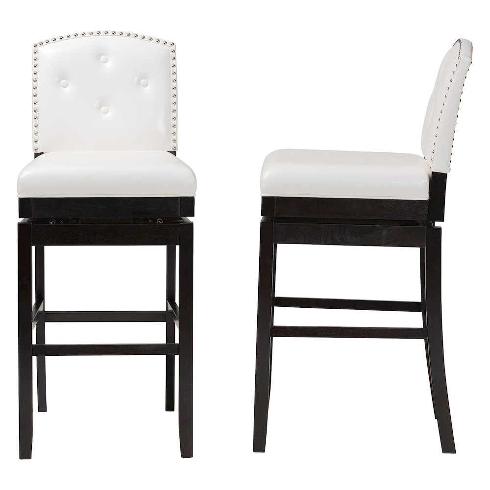 White Faux Leather Button-tufted Upholstered Swivel Bar Stool (Set of 2). Picture 12