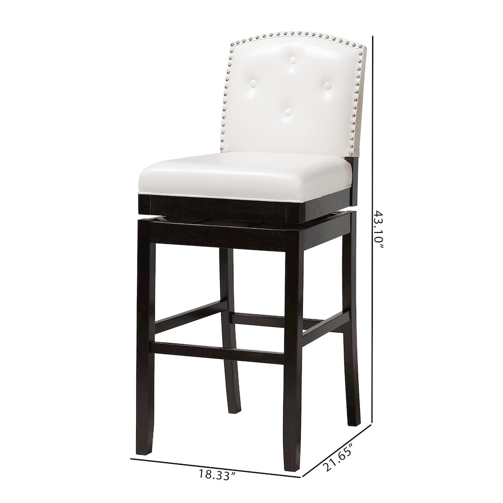 White Faux Leather Button-tufted Upholstered Swivel Bar Stool (Set of 2). Picture 18