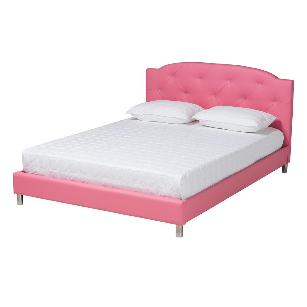 Glam Pink Faux Leather Upholstered Full Size 3-Piece Bedroom Set. Picture 16