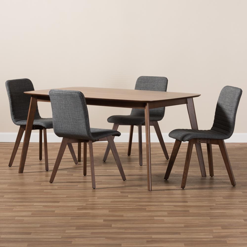Dark Grey Fabric Upholstered Walnut Wood Finished 5-Piece Dining Set. Picture 11