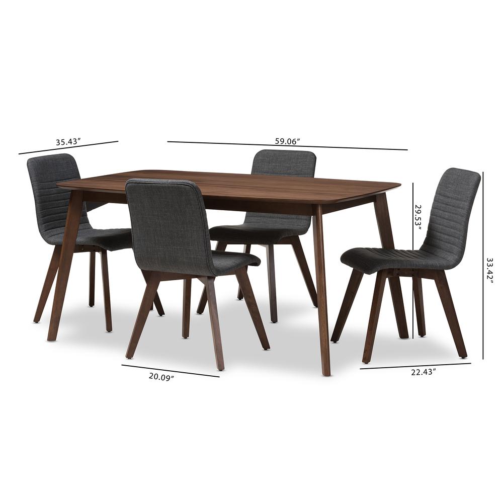 Dark Grey Fabric Upholstered Walnut Wood Finished 5-Piece Dining Set. Picture 12
