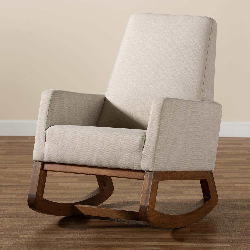 Yashiya Mid-century Retro Modern Light Beige Fabric Upholstered Rocking Chair. Picture 17
