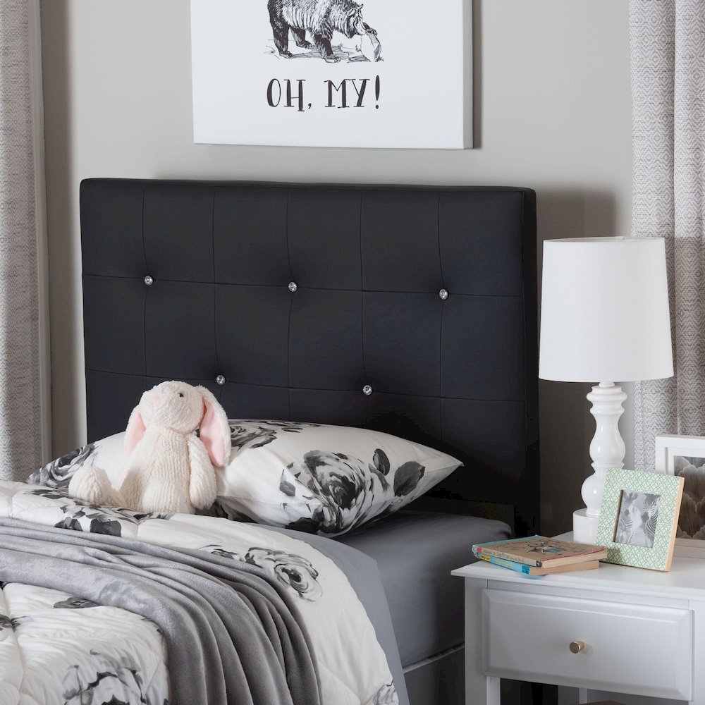 Black Faux Leather Upholstered Twin Size Headboard. Picture 5