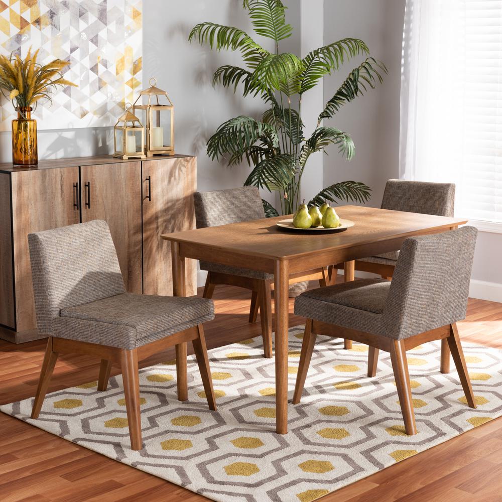 Gravel Fabric Upholstered and Walnut Brown Finished Wood 5-Piece Dining Set. Picture 16
