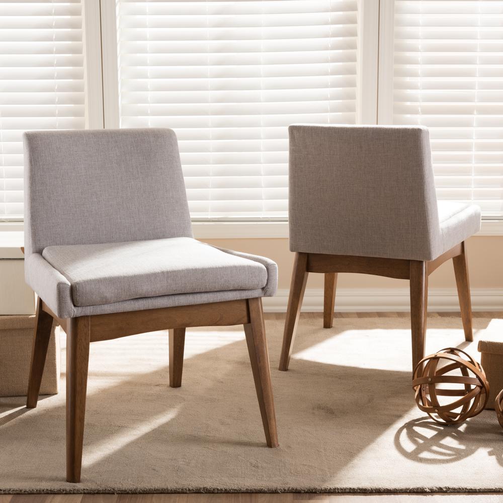Walnut Wood Finishing Greyish Beige Fabric Dining Side Chair (Set of 2). Picture 12