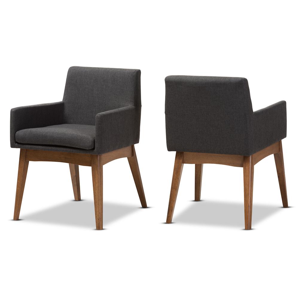 Walnut Wood Finishing Dark Grey Fabric Dining Armchair (Set of 2). Picture 8