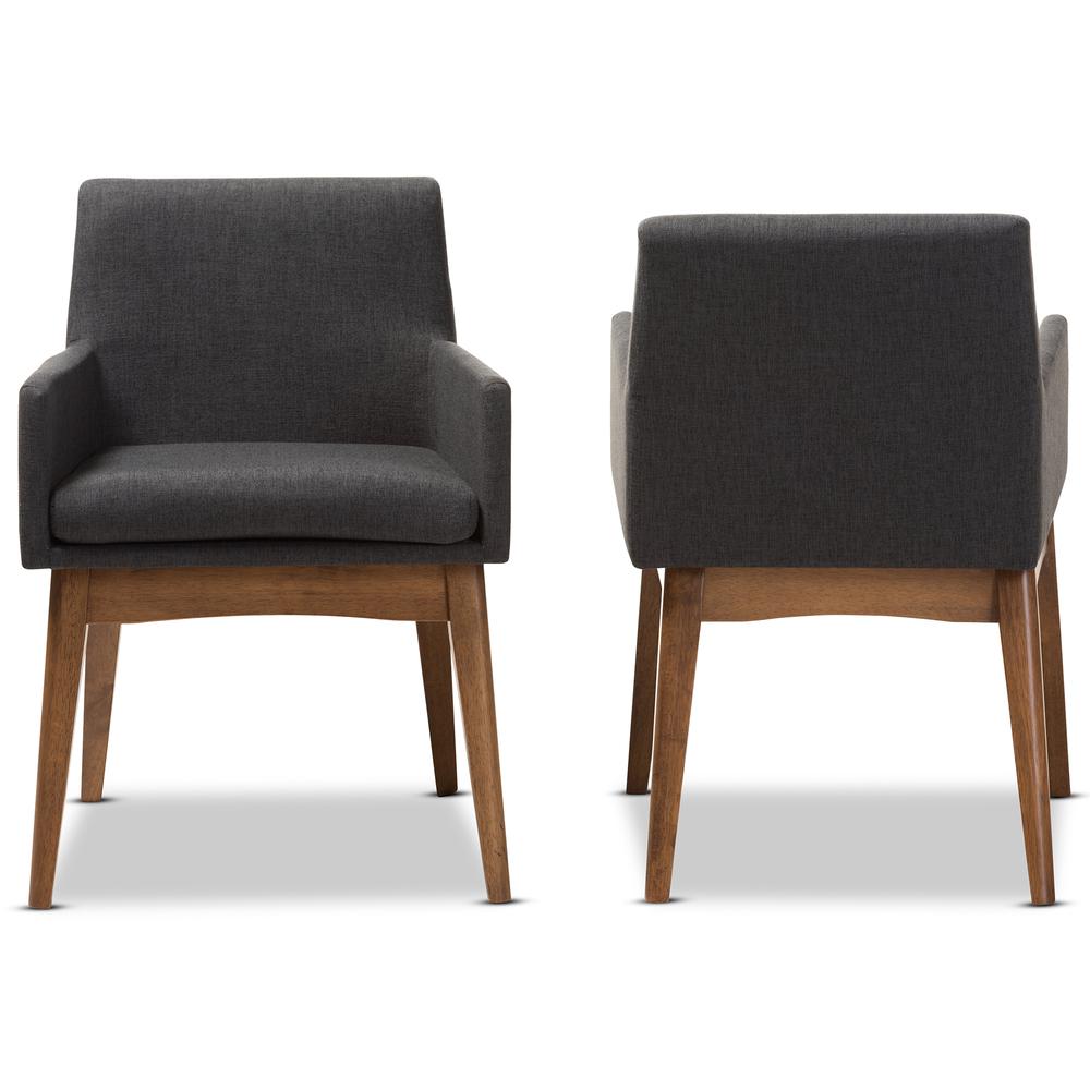 Walnut Wood Finishing Dark Grey Fabric Dining Armchair (Set of 2). Picture 9