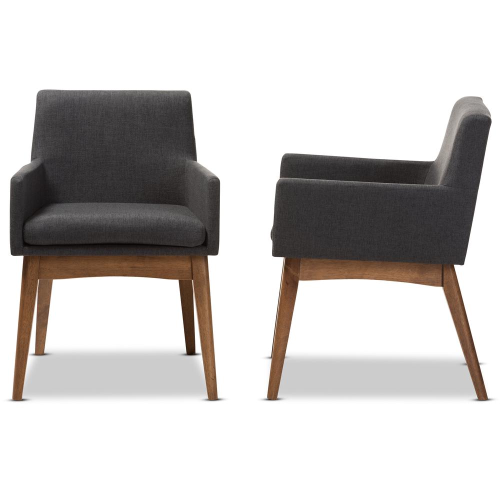 Walnut Wood Finishing Dark Grey Fabric Dining Armchair (Set of 2). Picture 10