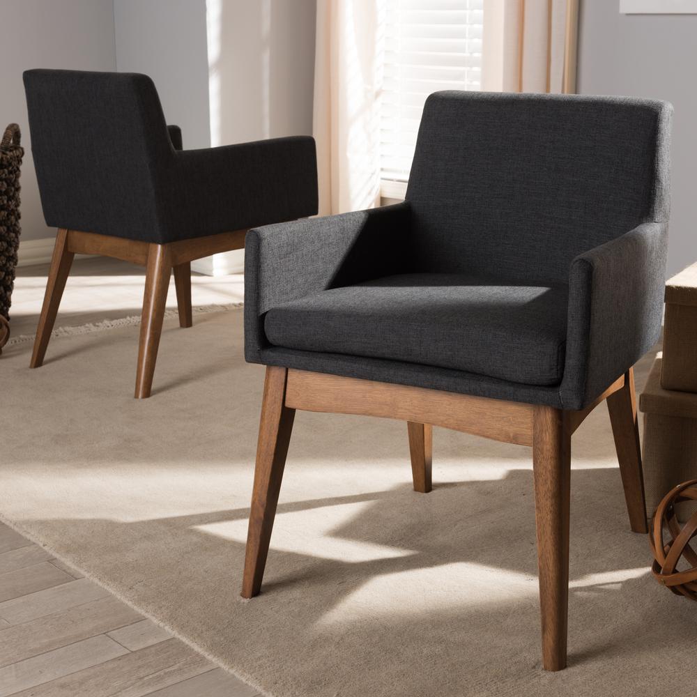 Walnut Wood Finishing Dark Grey Fabric Dining Armchair (Set of 2). Picture 12