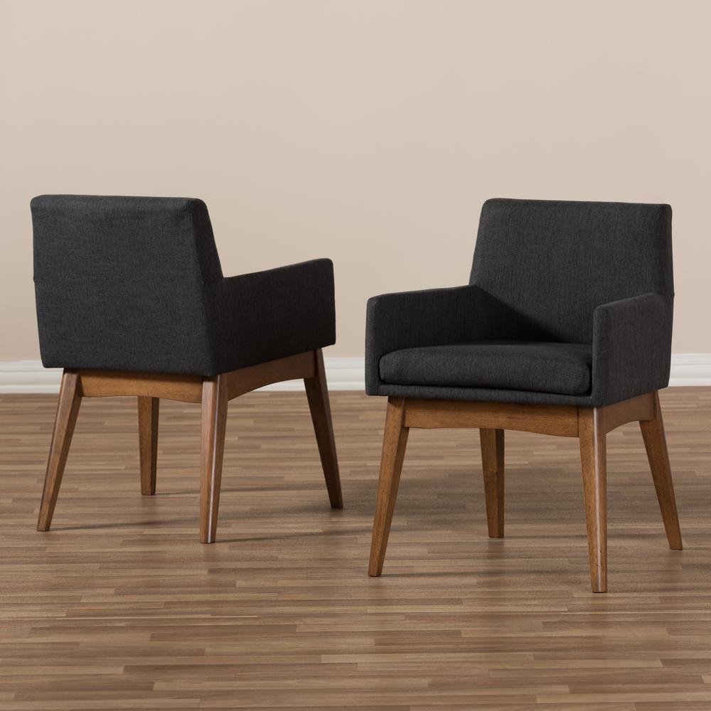 Walnut Wood Finishing Dark Grey Fabric Dining Armchair (Set of 2). Picture 13