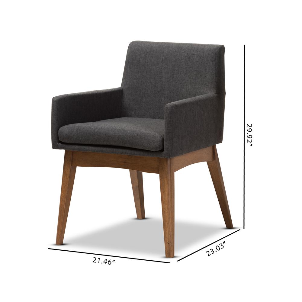 Walnut Wood Finishing Dark Grey Fabric Dining Armchair (Set of 2). Picture 14