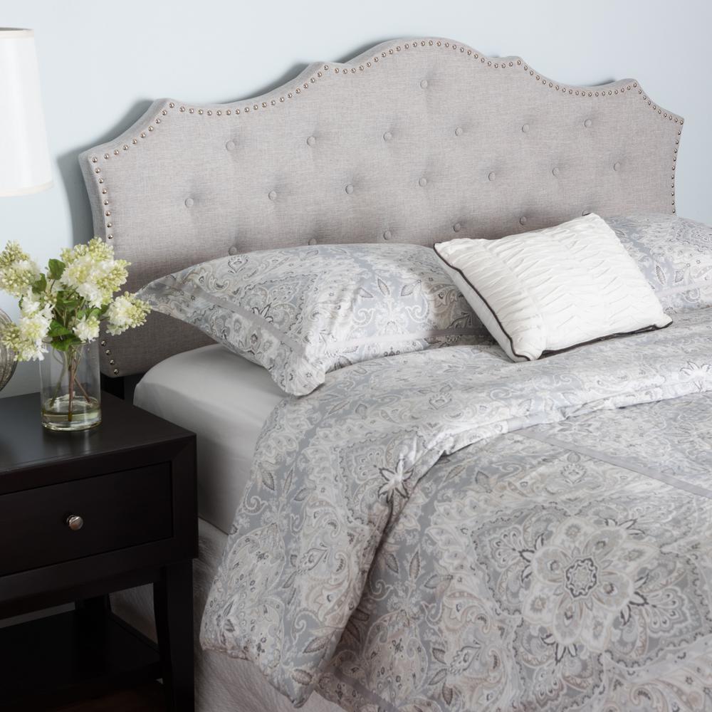 Aurora Modern and Contemporary Greyish Beige Fabric Full Size Headboard. Picture 10