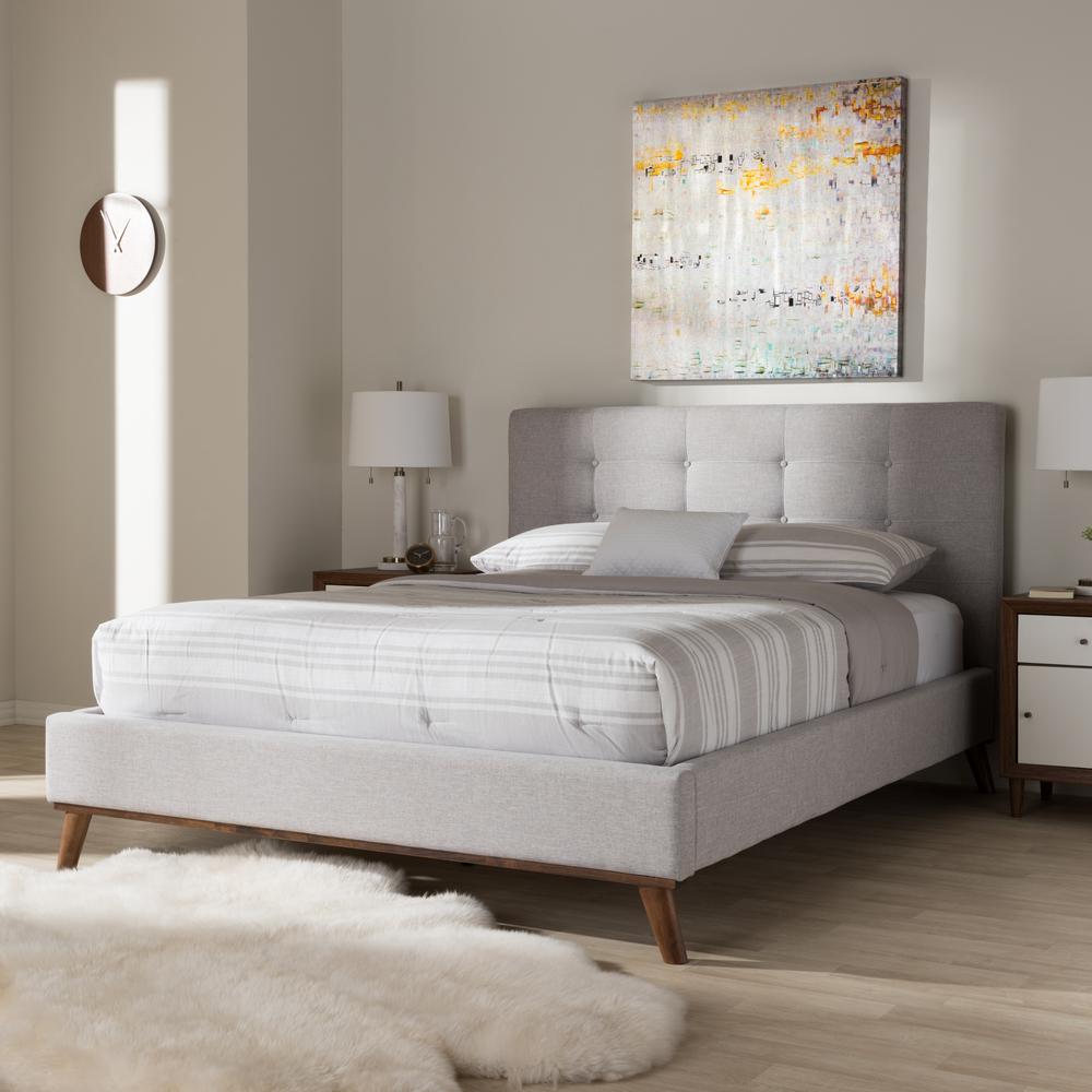 Valencia Mid-Century Modern Greyish Beige Fabric Full Size Platform Bed. Picture 18