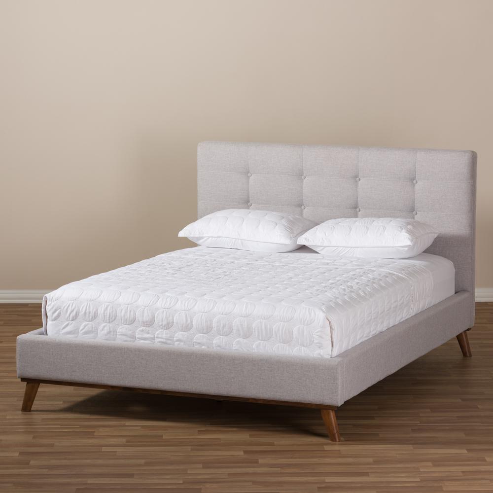 Valencia Mid-Century Modern Greyish Beige Fabric Full Size Platform Bed. Picture 19