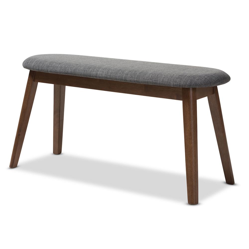 Dark Grey Fabric Upholstered Walnut Finished Wood Bench. Picture 9