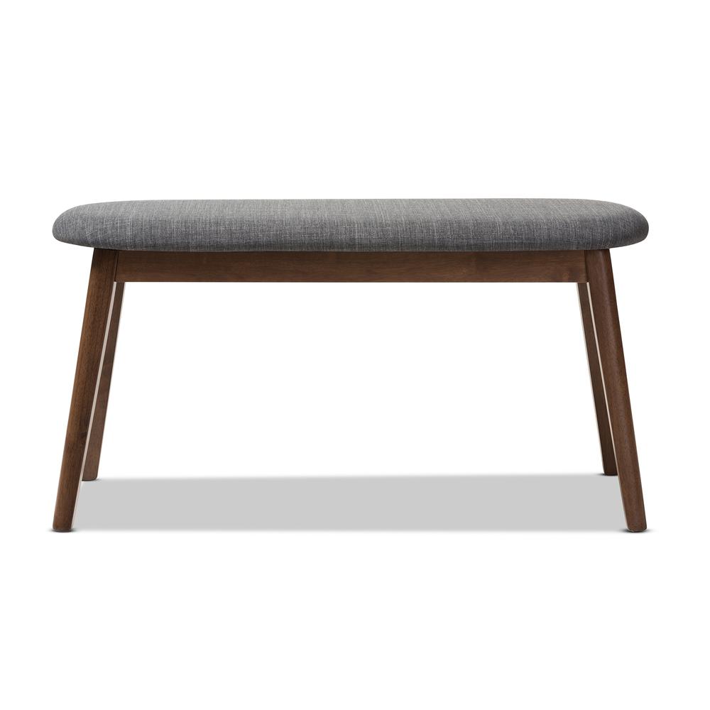 Dark Grey Fabric Upholstered Walnut Finished Wood Bench. Picture 10