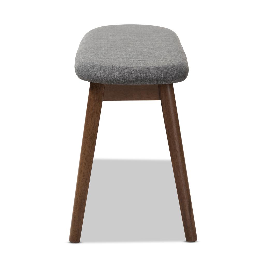 Dark Grey Fabric Upholstered Walnut Finished Wood Bench. Picture 11