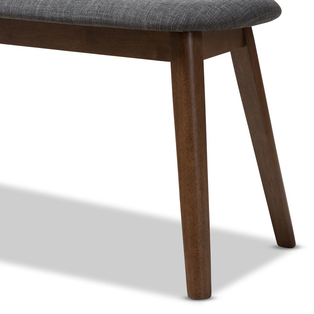 Dark Grey Fabric Upholstered Walnut Finished Wood Bench. Picture 12