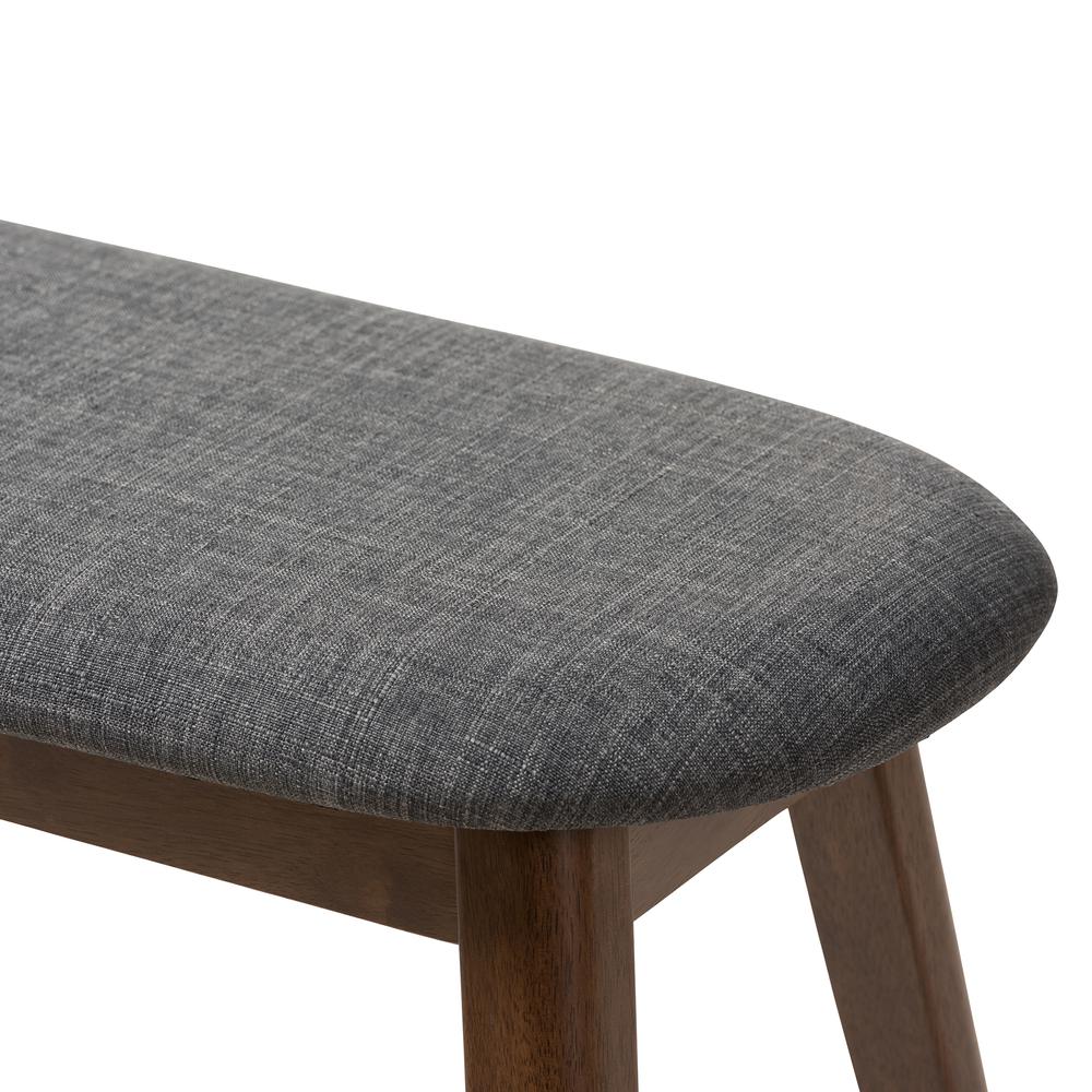 Dark Grey Fabric Upholstered Walnut Finished Wood Bench. Picture 13