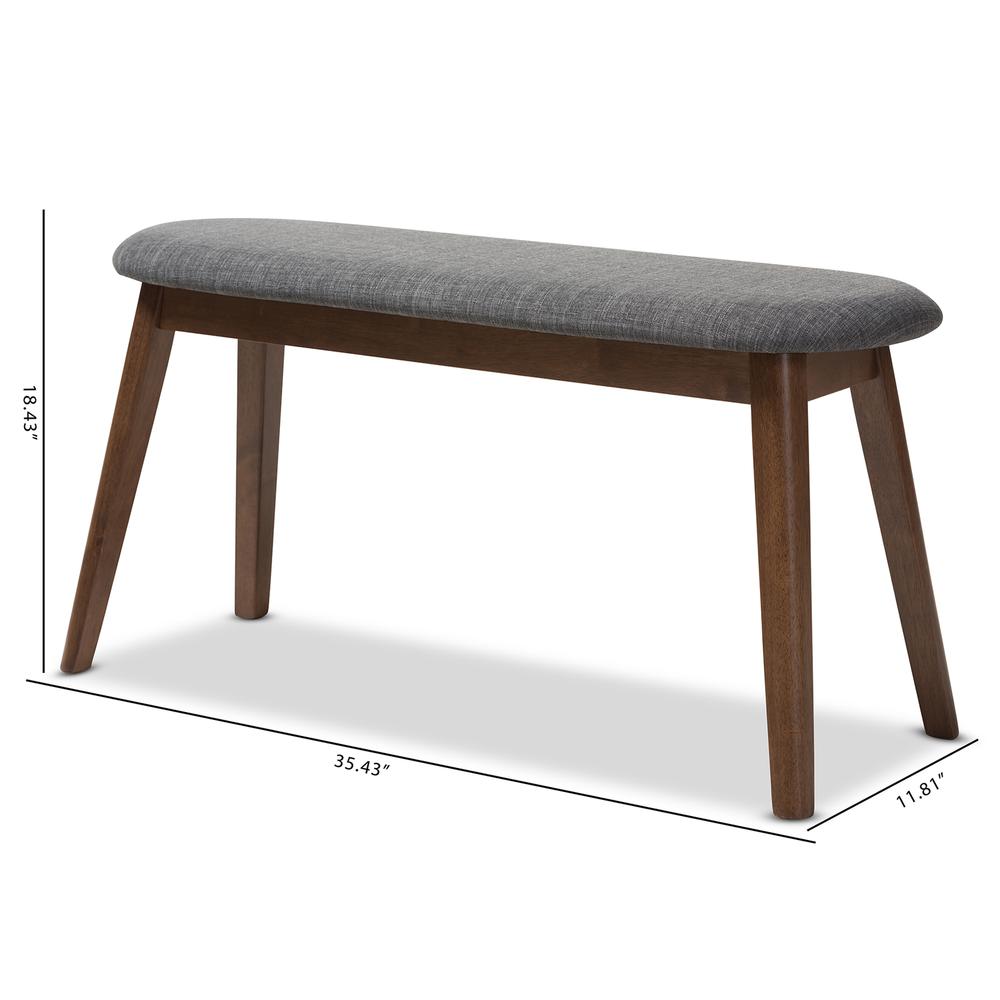 Dark Grey Fabric Upholstered Walnut Finished Wood Bench. Picture 16
