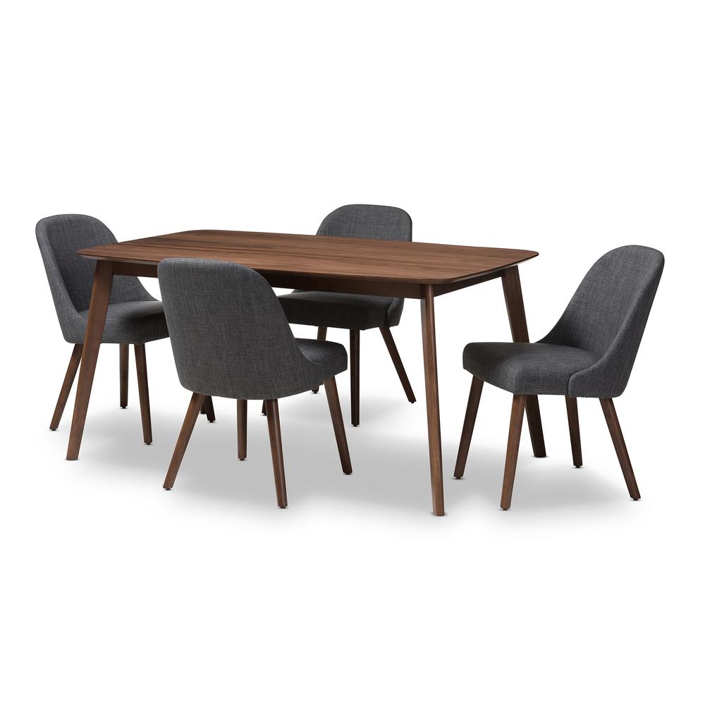 Dark Grey Fabric Upholstered Walnut Finished Wood 5-Piece Dining Set. Picture 7