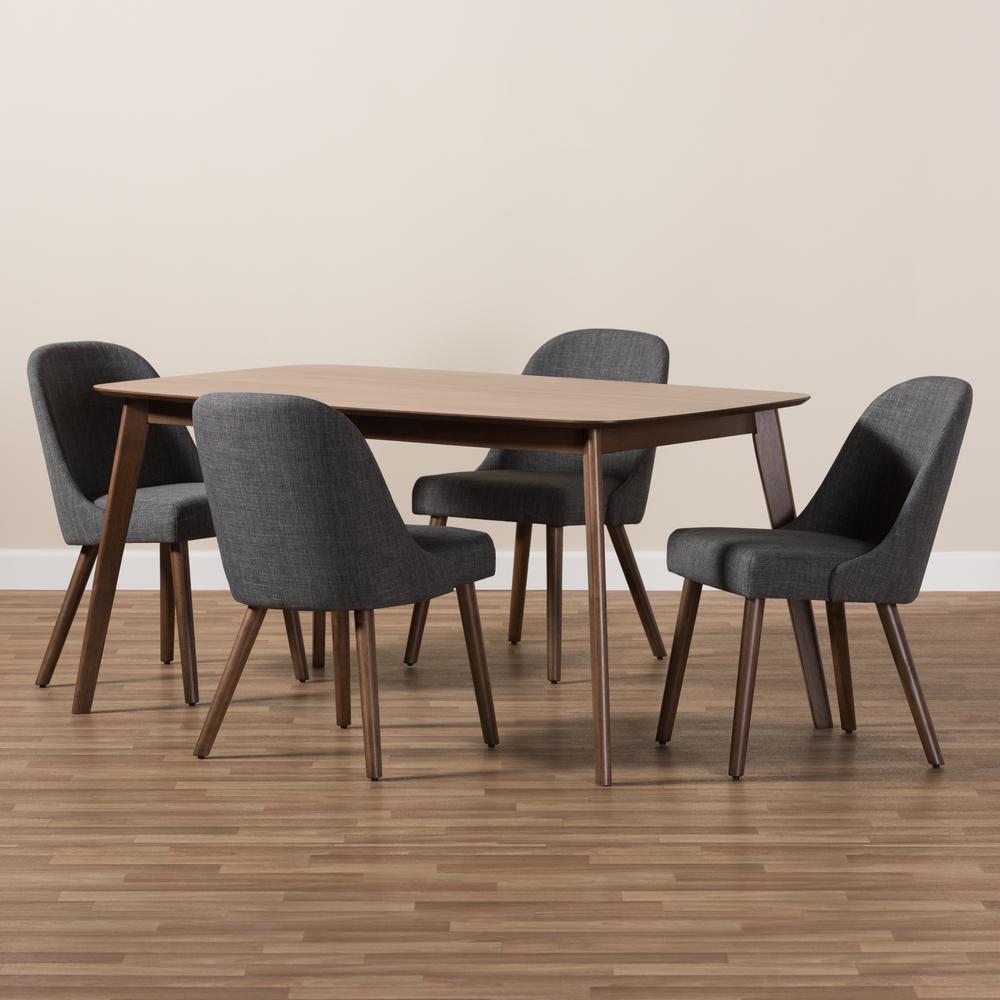 Dark Grey Fabric Upholstered Walnut Finished Wood 5-Piece Dining Set. Picture 11