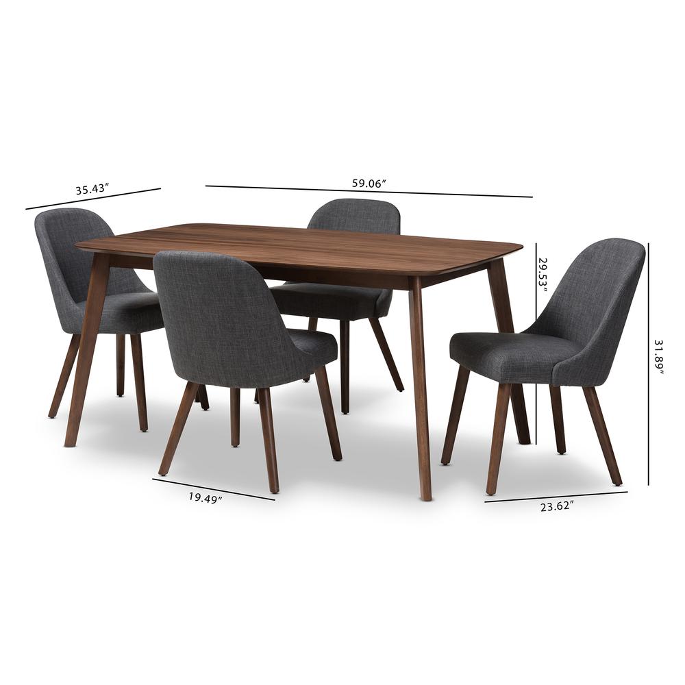 Dark Grey Fabric Upholstered Walnut Finished Wood 5-Piece Dining Set. Picture 12