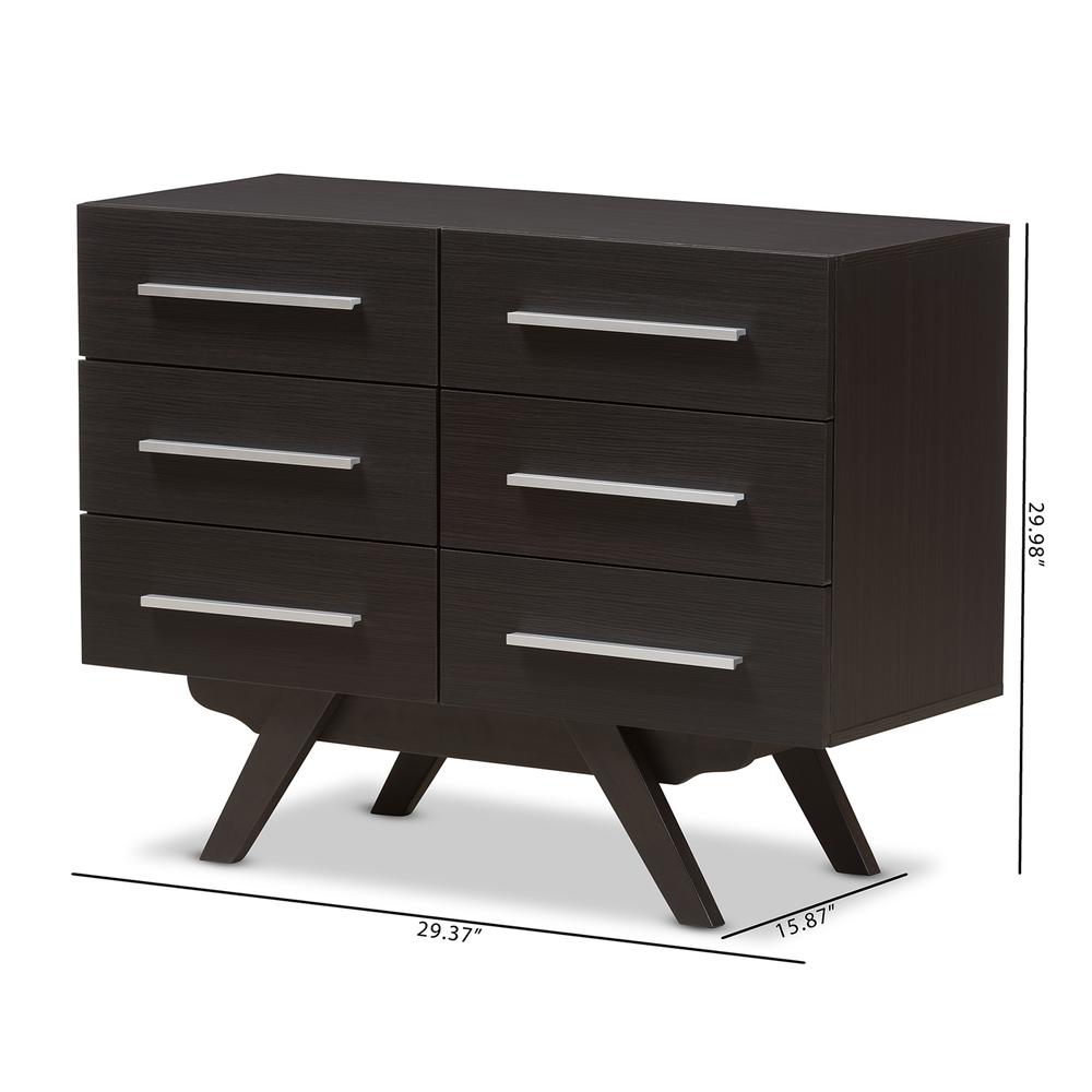 Auburn Mid-Century Modern Espresso Brown Finished Wood 6-Drawer Dresser. Picture 20