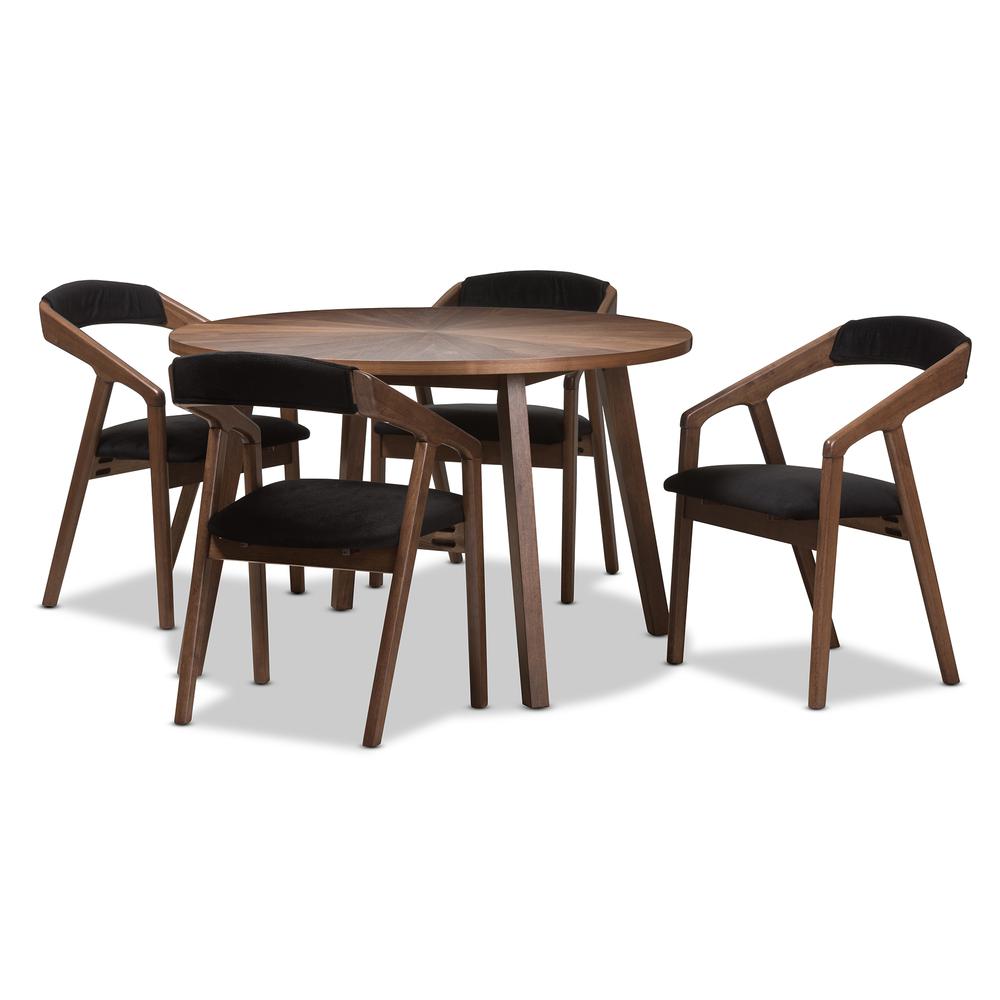 Black Fabric and Walnut Medium Brown Wood Finishing Dining Set. Picture 8