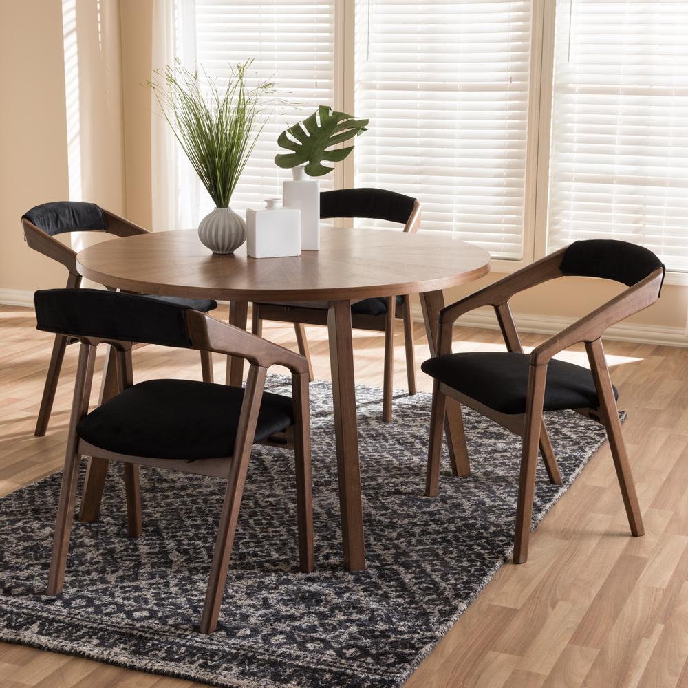 Black Fabric and Walnut Medium Brown Wood Finishing Dining Set. Picture 12