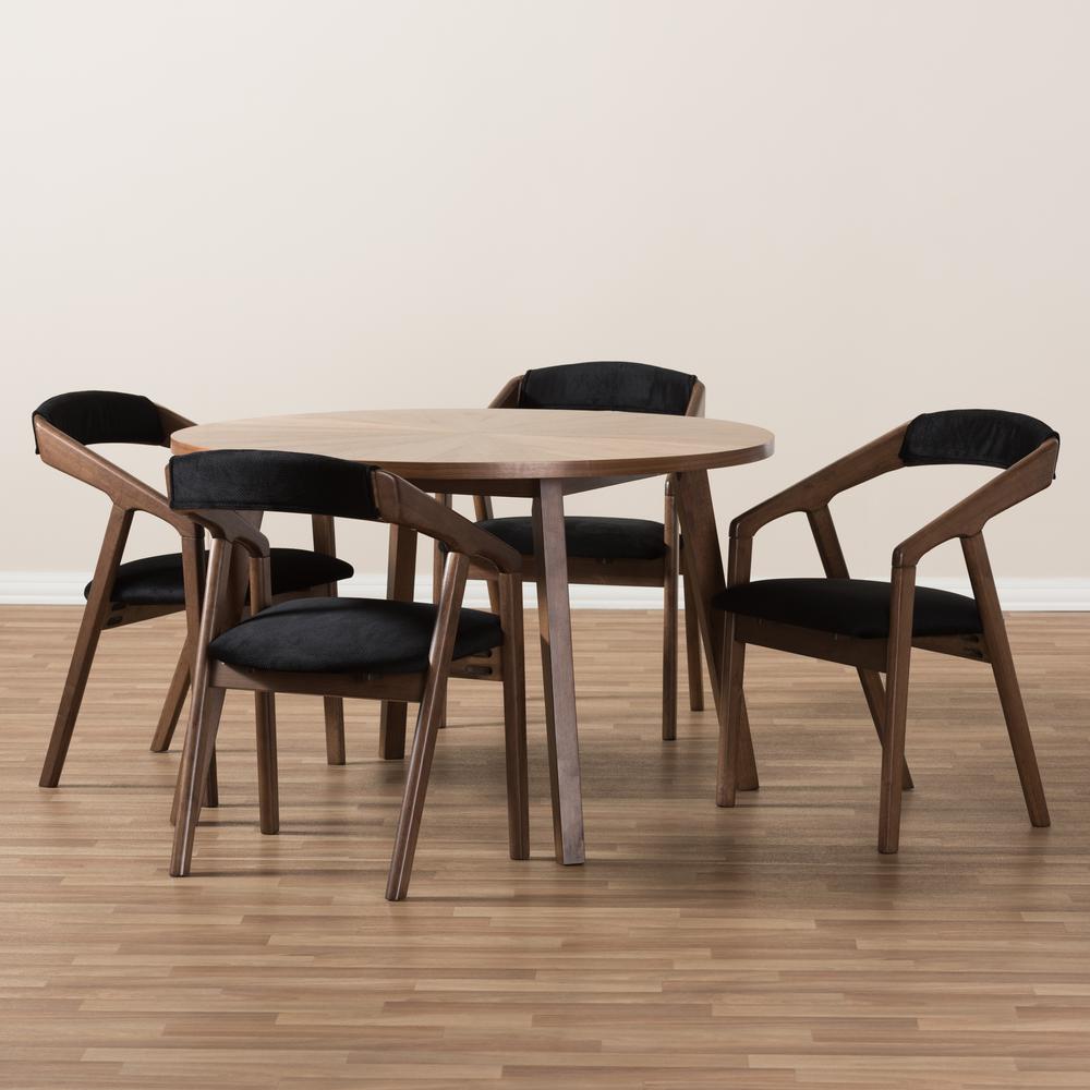 Black Fabric and Walnut Medium Brown Wood Finishing Dining Set. Picture 13