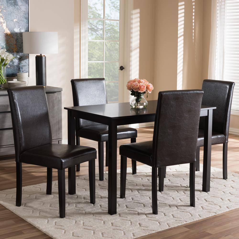 Dark Brown Faux Leather Upholstered 5-Piece Dining Set. Picture 12