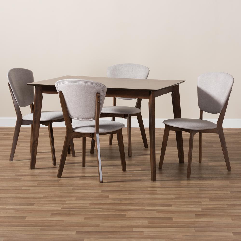 Walnut-Finished Light Grey Fabric Upholstered 5-Piece Dining Set. Picture 11