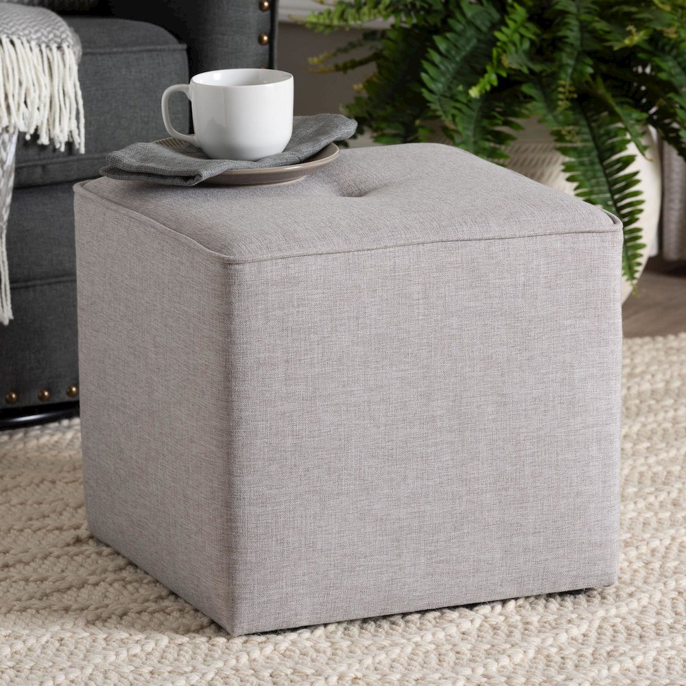 Corinne Modern and Contemporary Light Grey Fabric Upholstered Ottoman. Picture 6