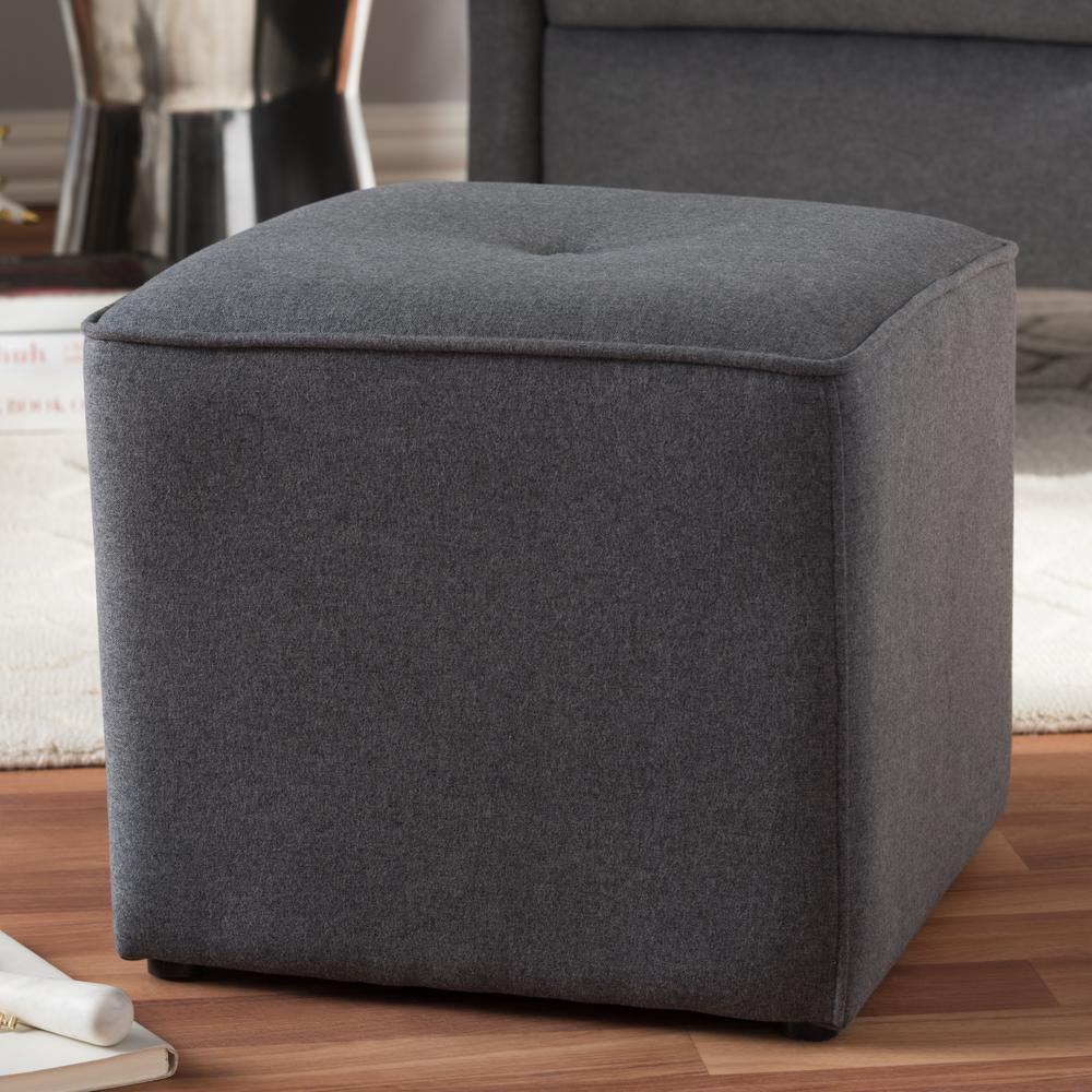 Corinne Modern and Contemporary Dark Grey Fabric Upholstered Ottoman. Picture 10