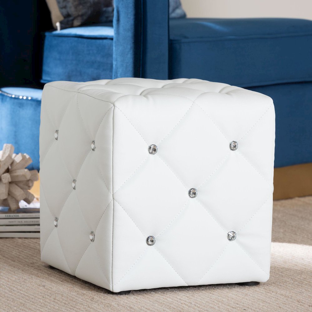 Stacey Modern and Contemporary White Faux Leather Upholstered Ottoman. Picture 7