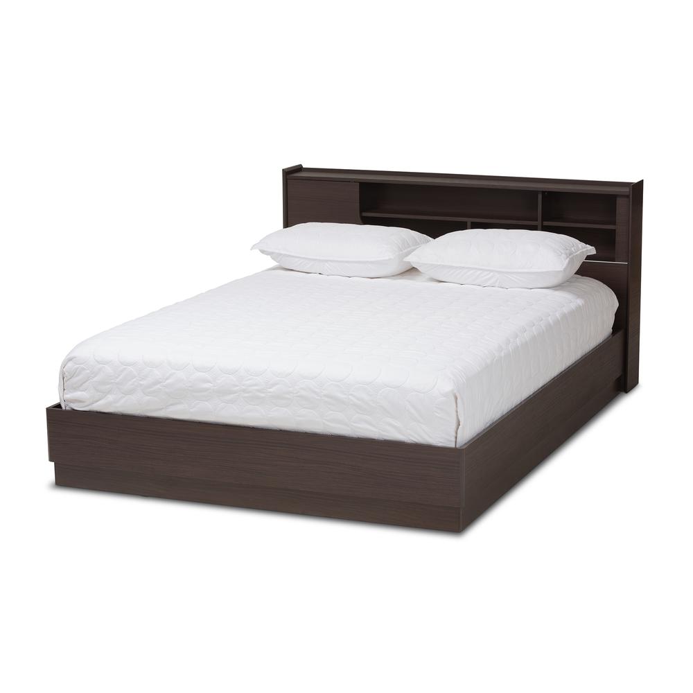 Larsine Modern and Contemporary Brown Finished Queen Size Platform Storage Bed. Picture 9