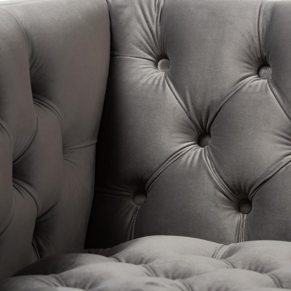 Zanetta Luxe and Glamour Grey Velvet Upholstered Gold Finished Lounge Chair. Picture 14