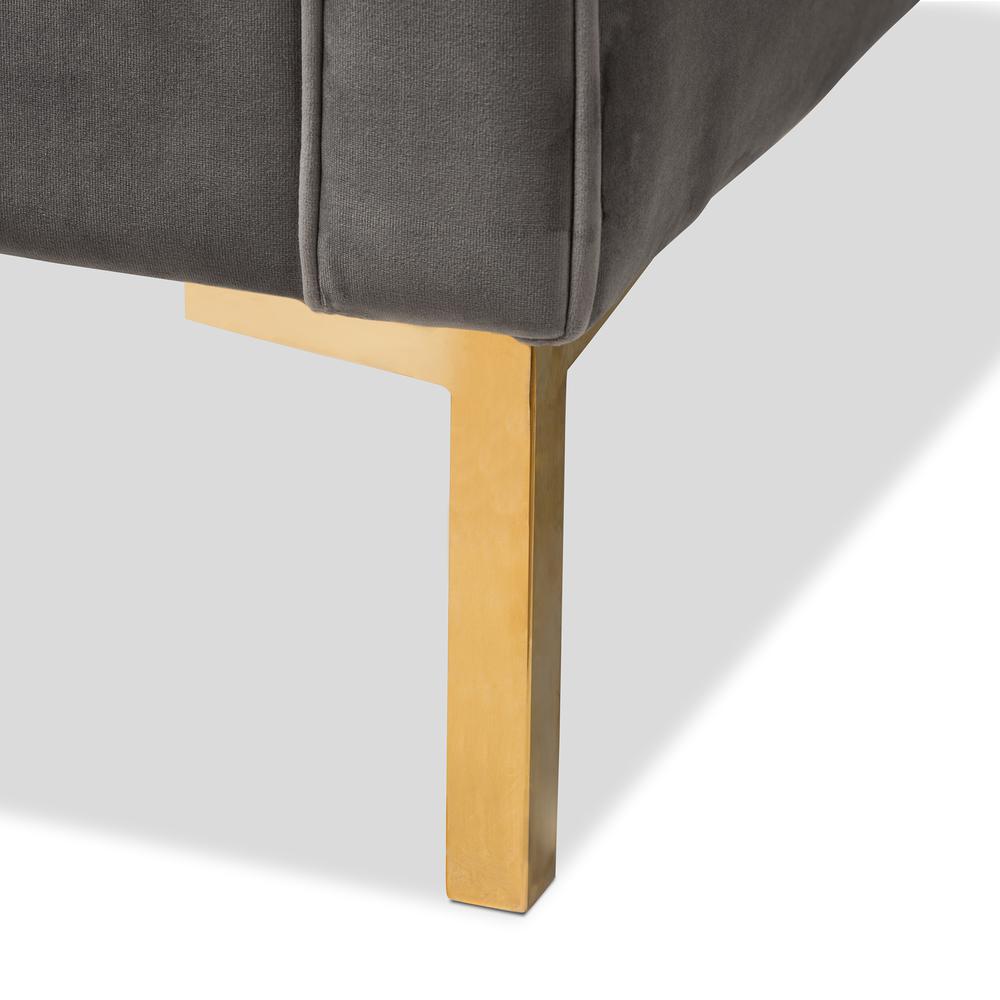 Zanetta Luxe and Glamour Grey Velvet Upholstered Gold Finished Lounge Chair. Picture 15